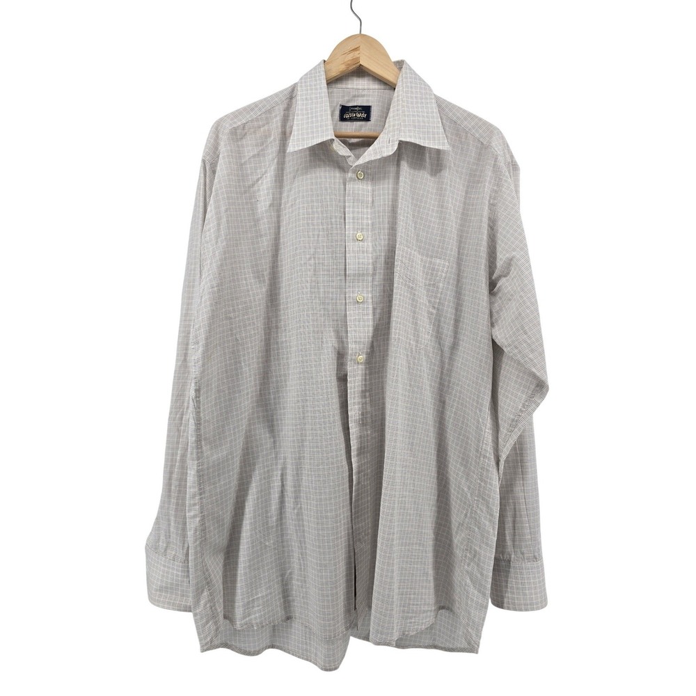 Gitman Bros Button Down Mens 16.5 35 Plaid White Blue Tan Made in USA EUC